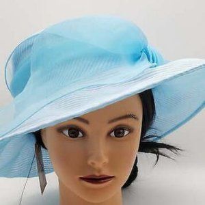 Josette Striped Organza Down Brim Hat - Teal